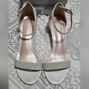 David's Bridal White Embellished Block Heels
